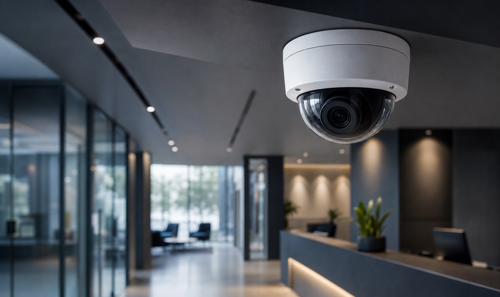Premium CCTV service image with modern commercial interior